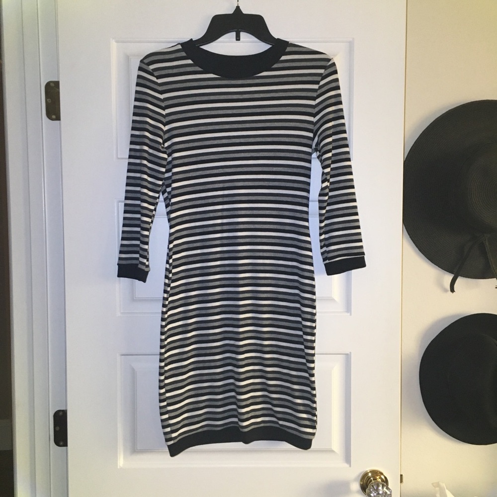Stripe Ribbed Bodycon Shirt Dress